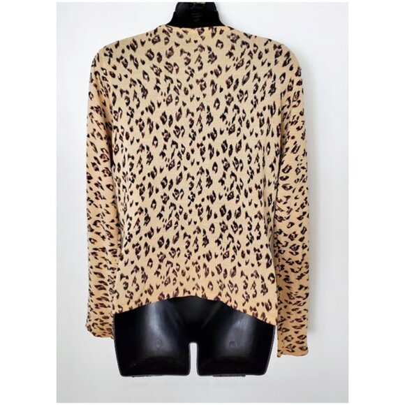 Silk Knit Leopard Print Cardigan Sweater August Silk Size S Layer Y2K Mob Wife - Picture 2 of 7
